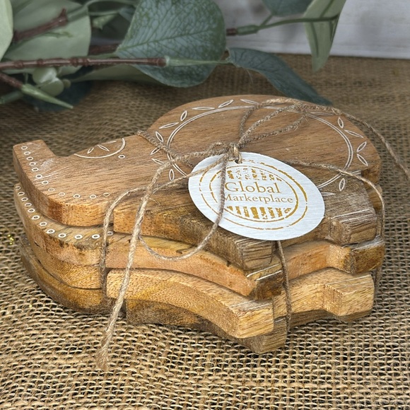 HANDCRAFTED IN INDIA WOODEN ELEPHANT COASTERS 4 PIECE SET - Picture 3 of 12